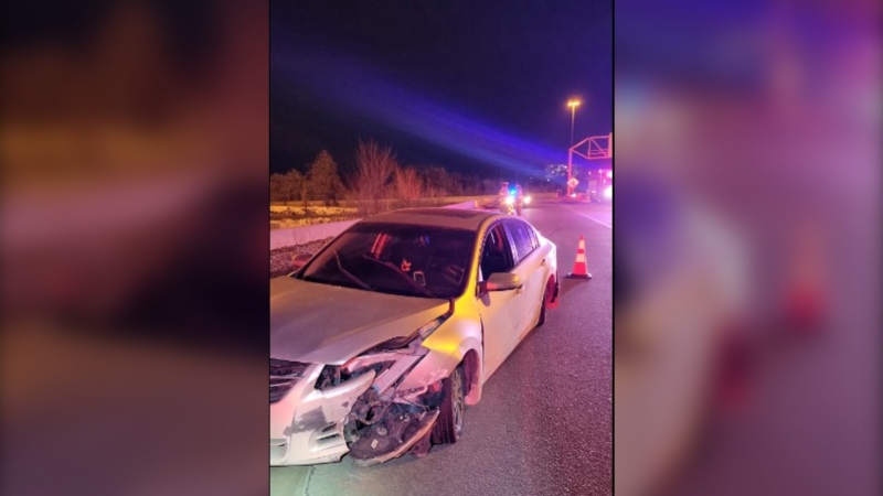 Ontario Provincial Police are investigating a hit-and-run collision on Hwy. 417 in Ottawa on Monday. (Ontario Provincial Police/X) 