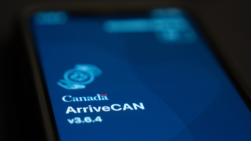 Canada's ArriveCan app log-in screen is seen on a mobile device, Feb. 12, 2024 in Ottawa. THE CANADIAN PRESS/Adrian Wyld