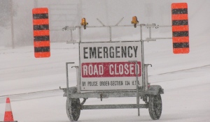 Highway 144 and Highway 11 are closed because severe weather conditions in northeastern Ontario on Wednesday. (Eric Taschner/CTV News)