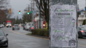 A fake poster promise Esquimalt, B.C., residents they can get connected with a family doctor by emailing the township. 
