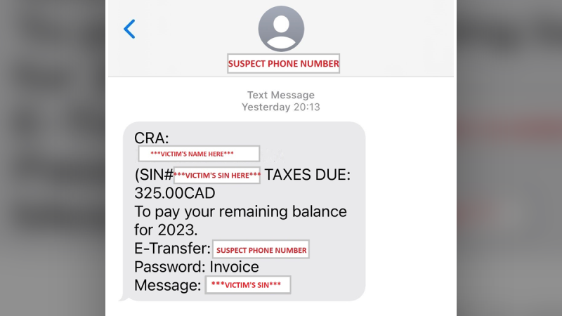 The Ottawa Police Service says there could be victims falling to a new trend of CRA text scams in the capital. (The Canadian Anti-Fraud Centre/ X)