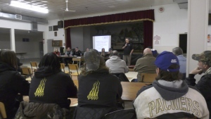 Residents of Vita participate in a town hall on the topic of rural crime on Feb. 28, 2024. (Danton Unger/CTV News Winnipeg)