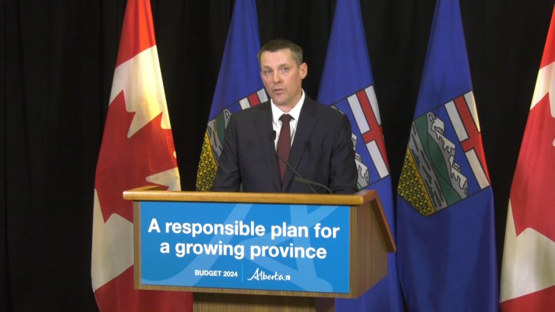 Alberta Finance Minister Nate Horner speaks about the province's 2024 budget on Feb. 29, 2024. (Galen McDougall/CTV News Edmonton)