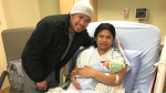 Clifford Aduca and Lutgarda Aduca with their new baby Zian Kendrick Aduca at Grand River Hospital on Feb. 29, 2024. (CTV News/Chris Thomson)