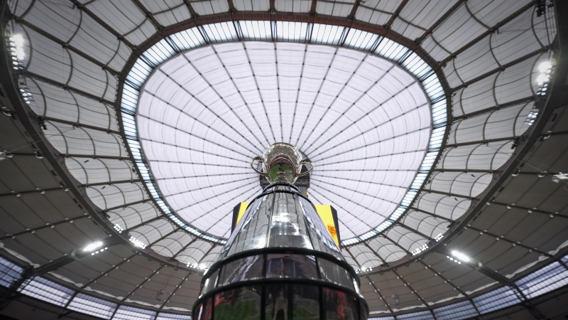 The Grey Cup trophy sits on display before a B.C. Lions news conference where the Canadian Football League team was announced as hosts of 2024 Grey Cup, in Vancouver, on Thursday, November 3, 2022. THE CANADIAN PRESS/Darryl Dyck