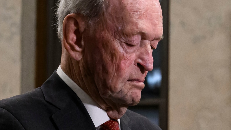 Former prime minister Jean Chretien waits to participate in a TV interview about former prime minister Brian Mulroney, who died at the age of 84, on Parliament Hill in Ottawa, on Thursday, Feb. 29, 2024. THE CANADIAN PRESS/Justin Tang