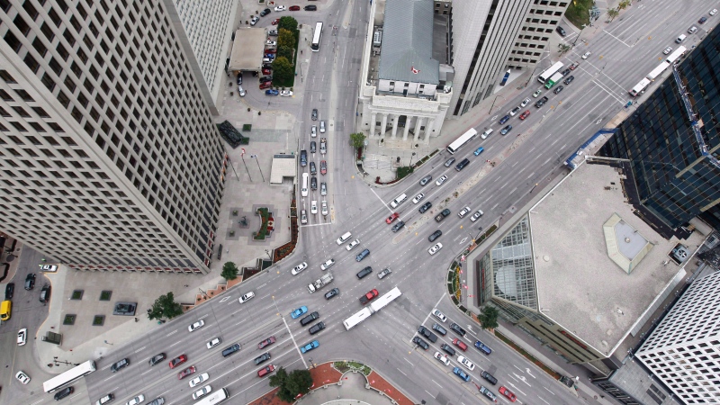 Portage and Main is pictured in a 2018 image. Winnipeg’s mayor says he is now in favour of reopening the controversial intersection. (THE CANADIAN PRESS/John Woods)
