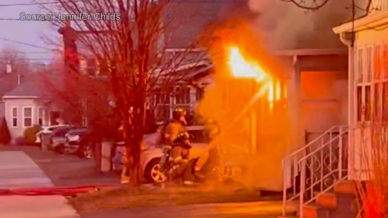 A still image taken from video shows St. Thomas fire crews battling a blaze on Locust Street on March 1, 2024. (Source: Jennifer Childs)
