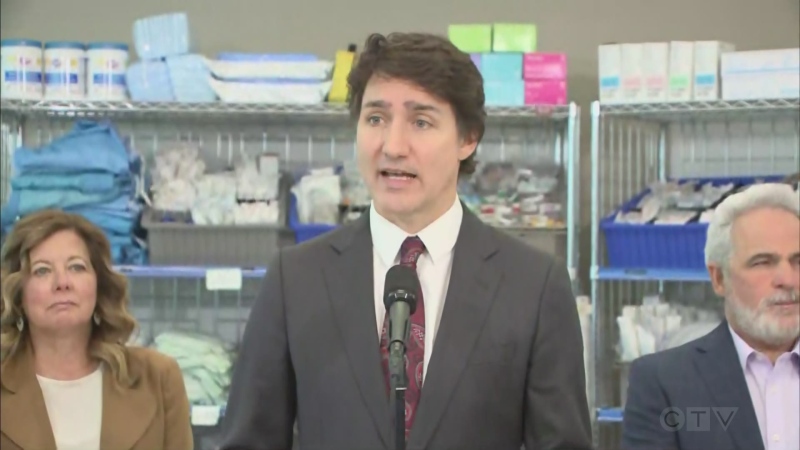 PM Justin Trudeau in Sudbury with Viviane Lapointe and Marc Serre at Health Sciences North. March 1/24 (CTV Northern Ontario)