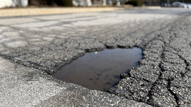 A pothole in Kitchener, Ont. (Stefanie Davis/CTV Kitchener)