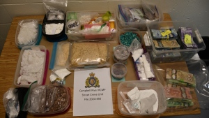 Mounties on Vancouver Island say more than 3,500 pills they seized while executing a search warrant last week were diverted from the province's prescription safer supply program. (Campbell River RCMP)