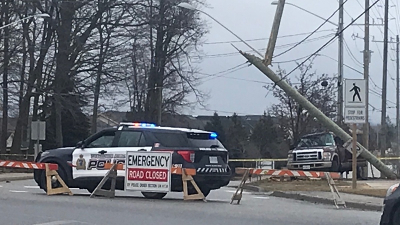 A crash scene at Fischer-Hallman Road and Huron Road in Kitchener on March 2, 2024. (Chris Thomson/CTV Kitchener)