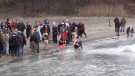 48 teams plunged into Lake Erie near Port Stanley to raise money for ChildCan at their annual Polar Dip on March 2, 2024. (Brent Lale/CTV News London)