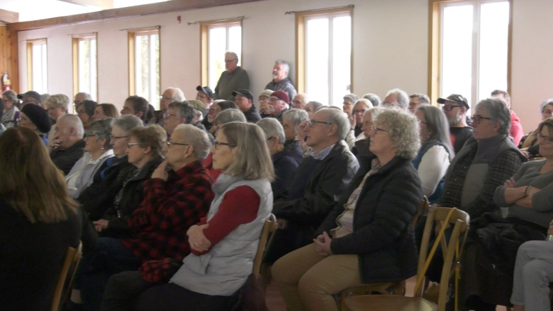 Residents gather at the Campbell’s Bay Recreation Centre to hear presentations about the proposed garbage incinerator in the Pontiac region on March 2, 2024 (Katelyn Wilson/CTV News Ottawa). 