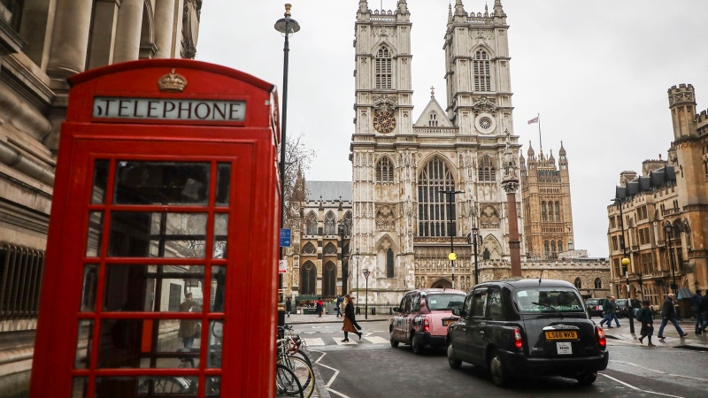Cars near Westminster Abbey in London in 2019. Traffic drives on the left in England, as it does in roughly 30 per cent of countries. (Beata Zawrzel/NurPhoto/Getty Images via CNN Newsource)