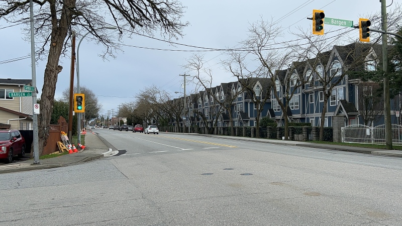 The intersection of Cambie Road and Bargen Drive in Richmond is seen on Saturday, March 2, 2024. (CTV)
