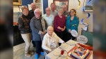 Irene Lantz (bottom centre) celebrated her 110th birthday with family on March 2, 2024. (Dave Mitchell/CTV News Edmonton)