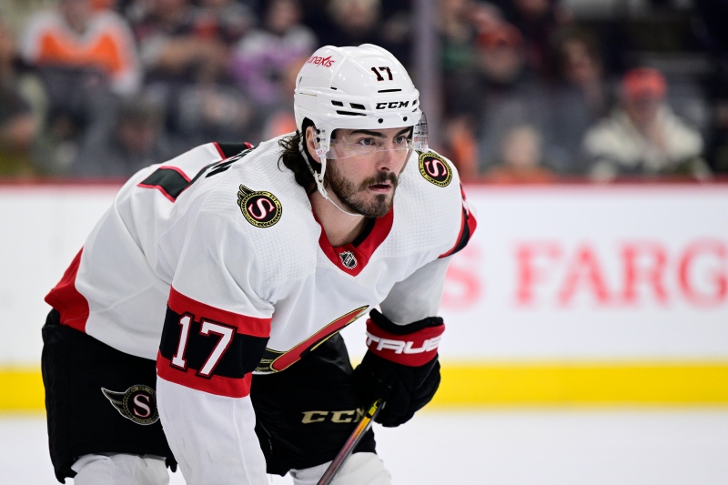 Ottawa Senators says forward Zack MacEwen suffered a lower-body injury in the opening period, ruling him out of Saturday’s game against the Philadelphia Flyers. (AP Photo/Derik Hamilton)