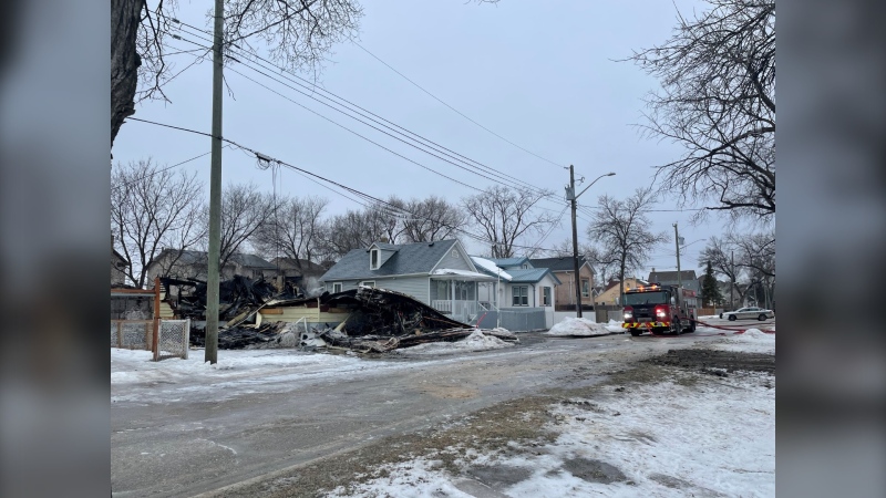 A vacant building in the 500 block of Burrows Avenue was demolished after an early morning fire on March 3, 2024. (Alexandra Holyk/CTV News)