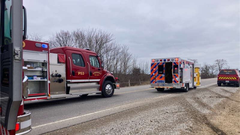 Emergency responders attended the scene of a crash on Talbot Line, east of Iona Road on March 3, 2024. (Source: Southwold fire/X) 