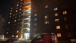 Three people were taken to the hospital after a fire on the ninth floor of an apartment building in Verdun on March 3, 2024. (Cosmo Santamaria, CTV News)