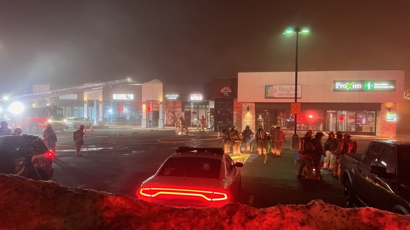 A fire was started at a business in the Pierrefonds-Roxboro borough. (Cosmo Santamaria/CTV News)