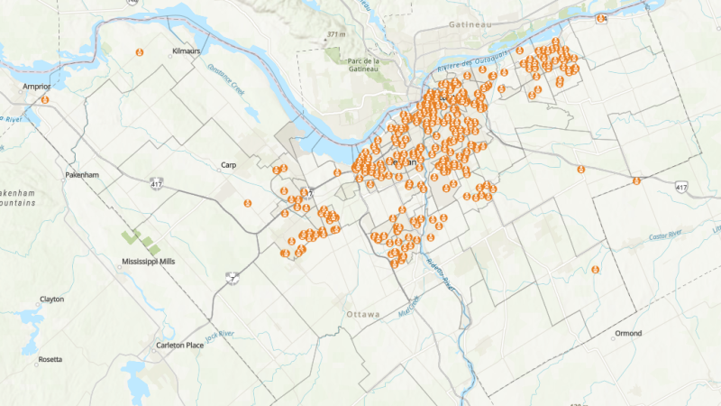The Ottawa Police Crime Map looks at the number of vehicles reported stolen in Ottawa between Jan. 1 and March 4, 2024. (Ottawa Police Service/website) 