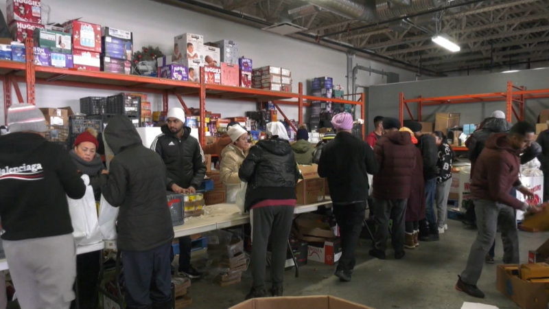 Sikhs for Humanity Foundation offer free food hampers on March 3, 2024. (Miriam Valdes-Carletti/CTV News Edmonton) 