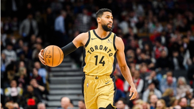 Toronto Raptors forward Garrett Temple dribbles the ball during second half NBA basketball action against the Los Angeles Clippers, in Toronto on Jan. 26, 2024. (The Canadian Press/Christopher Katsarov)