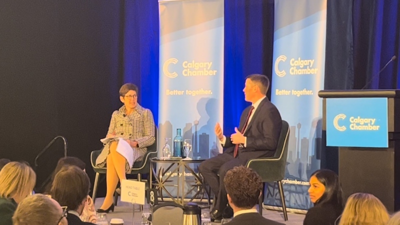 Finance Minister Nathan Horner addressed questions after being hosted by the Calgary Chamber of Commerce to speak about the province's recent budget.