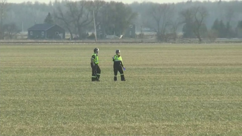 Small plane crashes into a farmers field near Barrie on Mon, March 4, 2024.