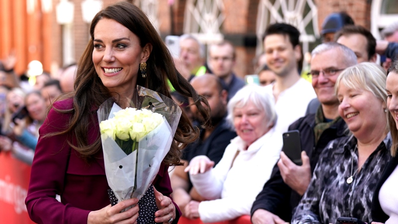 Kate, Princess of Wales, meets members of the public after a visit to The Rectory, Birmingham, England, Thursday, April 20, 2023. (Jacob King, Pool Photo via AP)