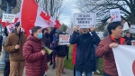 Hundreds of demonstrators rallied in Richmond, B.C. on Monday, Feb. 19, 2024 in opposition to a supervised consumption site despite health officials already quashing the idea. THE CANADIAN PRESS/Nono Shen