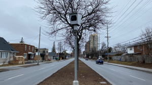 The photo radar camera on St. Laurent Boulevard, between Noranda Avenue and Clarke Avenue, issued 26,428 tickets in 2023. (Katie Griffin/CTV News Ottawa)