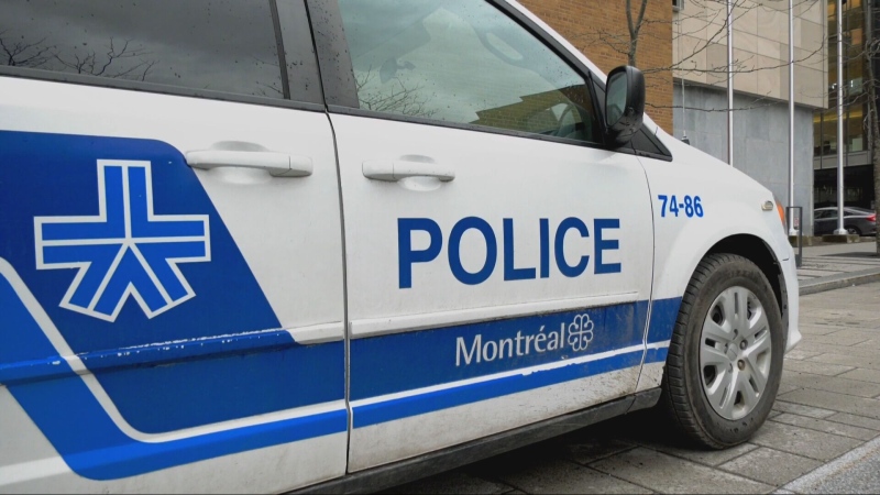 The Montreal police logo is seen on a police vehicle. (CTV News)