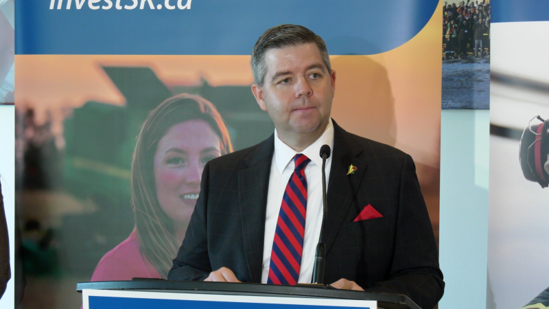 Jeremy Harrison announced a new government website to connect investors to Saskatchewan. (Chad Hills / CTV News)