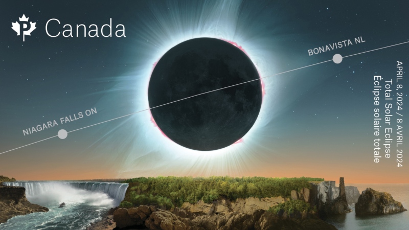 A stamp featuring the upcoming total solar eclipse is shown in this image from Canada Post.