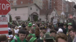 Students on Marshall Street celebrating St. Patrick's Day on Satuday, March 16, 2024.