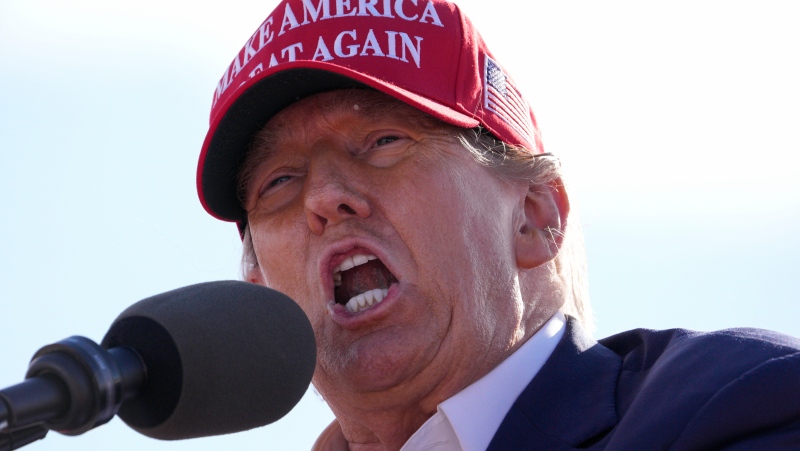 Republican presidential candidate and former President Donald Trump speaks at a campaign rally Saturday, March 16, 2024, in Vandalia, Ohio. (AP Photo/Jeff Dean)