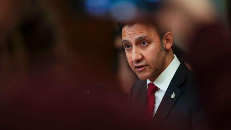 Arif Virani, Minister of Justice, and Attorney General of Canada, holds a press conference regarding the new online harms bill on Parliament Hill in Ottawa on Monday, Feb. 26, 2024.THE CANADIAN PRESS/Sean Kilpatrick