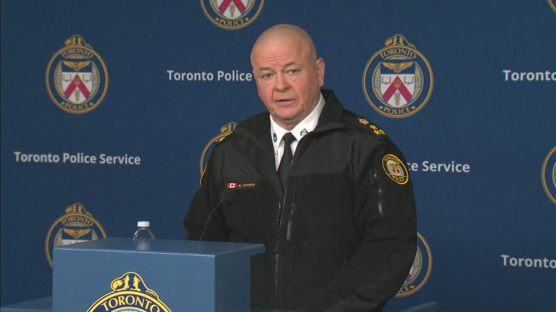 Toronto Police Chief Myron Demkiw speaks to reporters on March 18, 2024.