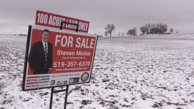 Farmland is seen for sale near Belgrave, Ont. on March 18, 2024. (Scott Miller/CTV News London) 