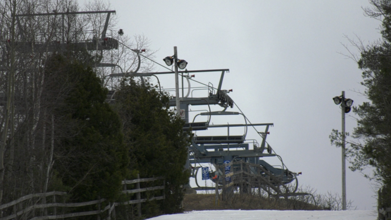 Empty chairlifts at Snow Valley Ski Resort in Barrie Ont, on March 18 2024. (CTV News/Christian D'Avino)