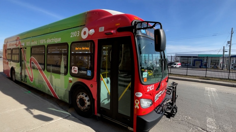An electric zero-emission OC Transpo bus is seen in this undated image. (Peter Szperling/CTV News Ottawa)