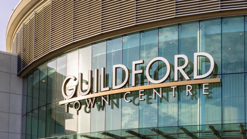 A sign for Guildford Town Centre in Surrey, B.C., is seen in this 2020 photo. (Shutterstock)