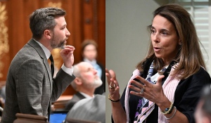 QS leader Gabriel Nadeau-Dubois is criticizing Housing Minister France-Élaine Duranceau for being cold towards women victims of violence for suggesting that the cost to construct shelters was too high. (Jacques Boissinot, The Canadian Press)
