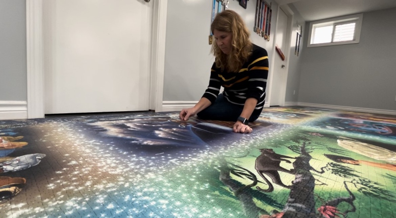 Janet Hart was gifted a Ravensburger Memorable Disney Moments puzzle in December 2022. It has 40,320 pieces. (Jackie Perez/CTV News Ottawa)