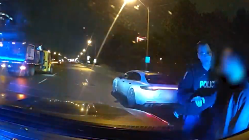 A still from a video of police arresting an alleged impaired driver in Markham on March 4, 2024.