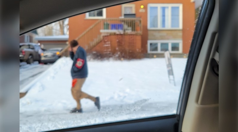 Man walks down Burton Avenue in Greater Sudbury, Ont., wearing a swastika on his arm. March 20/24 (CTV Northern Ontario)