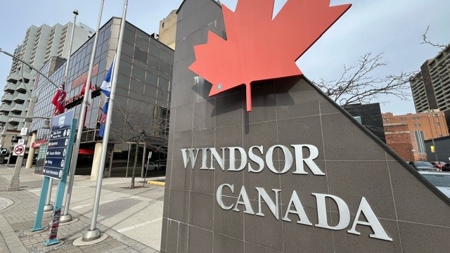Windsor sign near the border in Windsor, Ont., on Thursday, March 21, 2024. (Chris Campbell/CTV News Windsor)